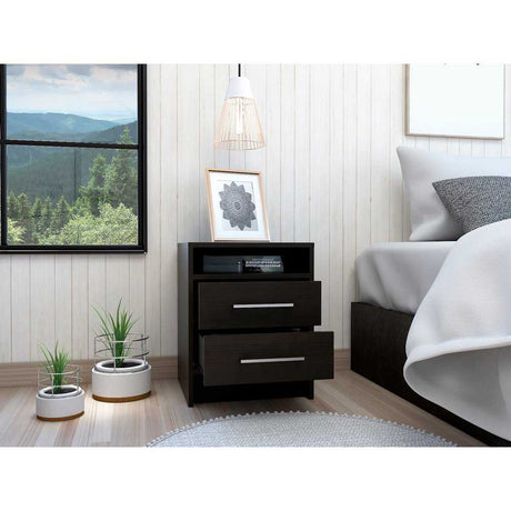 Mesa de Noche Eter Plus Wengue 40x50.7cm con Dos Cajones y con Un Compartimiento - Mesas de Noche | Bylmo