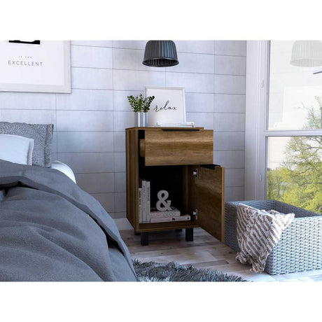 Mesa de Noche Kaia Caramelo 41 cm con Un Cajón y Una Puerta - Mesas de Noche | Bylmo