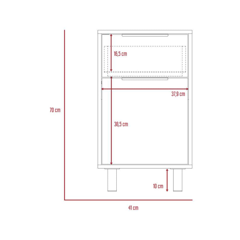 Mesa de Noche Kaia Miel y Blanco 41 cm con Un Cajón y Una Puerta
