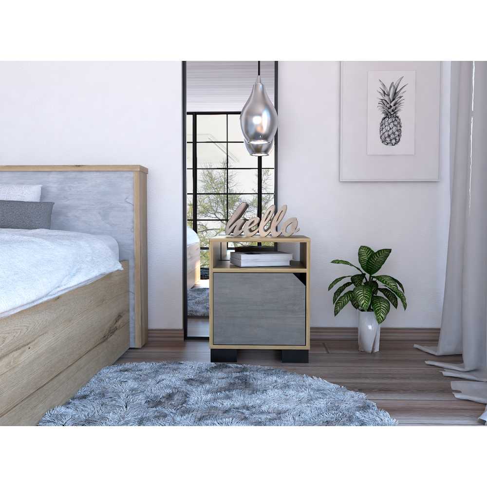 Mesa de Noche Loira Duna y Cemento 40 cm con Una Puerta - Mesas de Noche | Bylmo