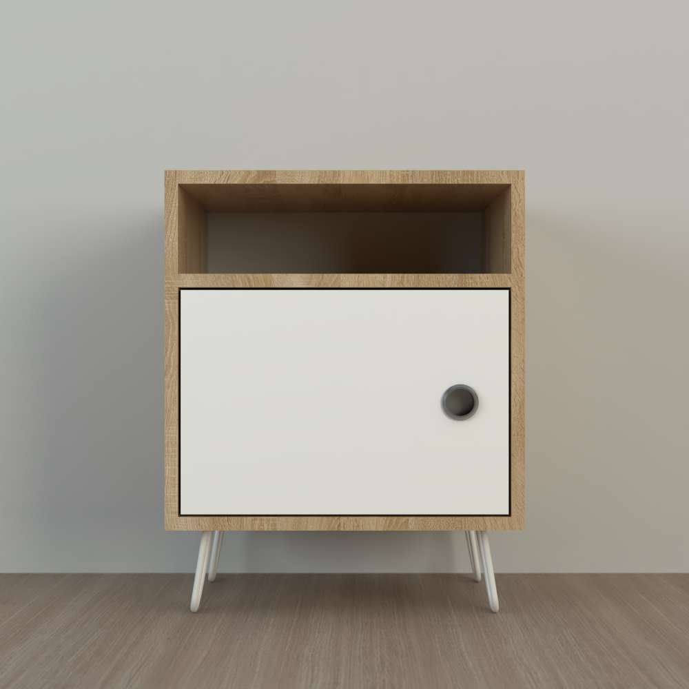 Mesa de Noche Paris Pro Vienes y Blanco 50 cm Con Una Puerta - Mesas de Noche | Bylmo