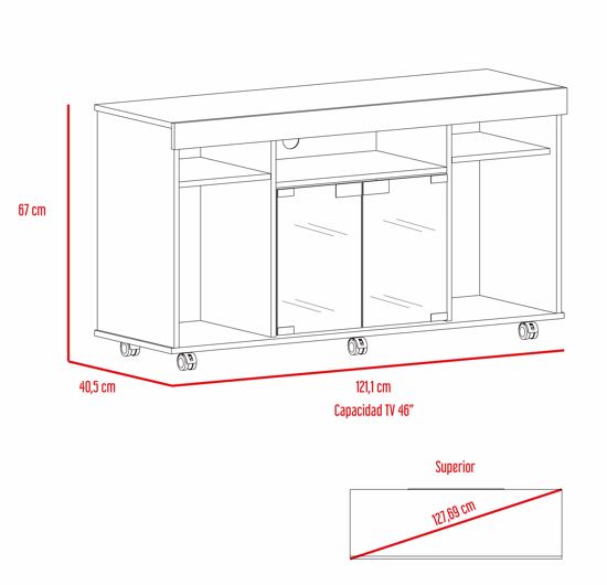 Mesa para TV Vermon Coñac 121 cm con Puertas de Vidrio