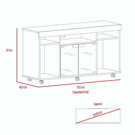 Mesa para TV Varmon Rovere 121.1x67cm Para TV Hasta 50 Pulgadas con Un Cajón con Ranuras para Cables y con Ruedas - Muebles para TV | Bylmo