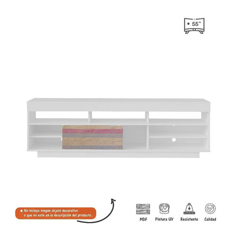 Rack de TV Treviso Blanco 180x56cm Para TV Hasta 55 Pulgadas con Dos Cajones - Muebles para TV | Bylmo