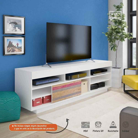 Rack de TV Treviso Blanco 180x56cm Para TV Hasta 55 Pulgadas con Dos Cajones - Muebles para TV | Bylmo
