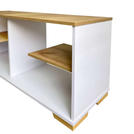 Mesa para TV Flow Vienes y Blanco 120 cm con Entrepaños - Muebles para TV | Bylmo