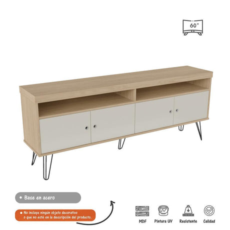 Rack Liberty Roble y Blanco 160 cm con Cuatro Puertas - Muebles para TV | Bylmo