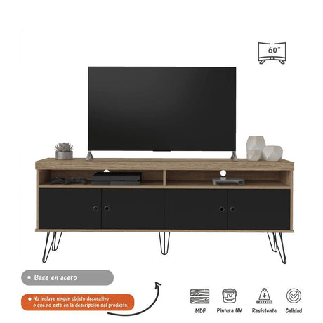 Rack Liberty Cafe y Negro 160 cm con Cuatro Puertas - Muebles para TV | Bylmo