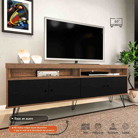 Rack Liberty Cafe y Negro 160 cm con Cuatro Puertas - Muebles para TV | Bylmo