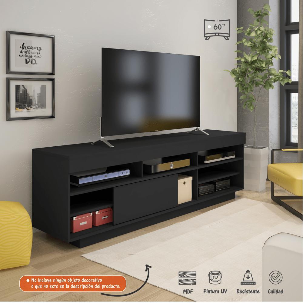 Rack de TV Treviso Negro 180x56cm Para TV Hasta 60 Pulgadas con Dos Cajones - Muebles para TV | Bylmo