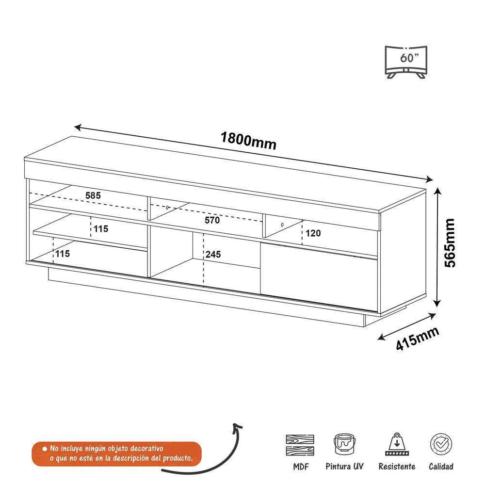Rack de TV Treviso Negro 180x56cm Para TV Hasta 60 Pulgadas con Dos Cajones - Muebles para TV | Bylmo