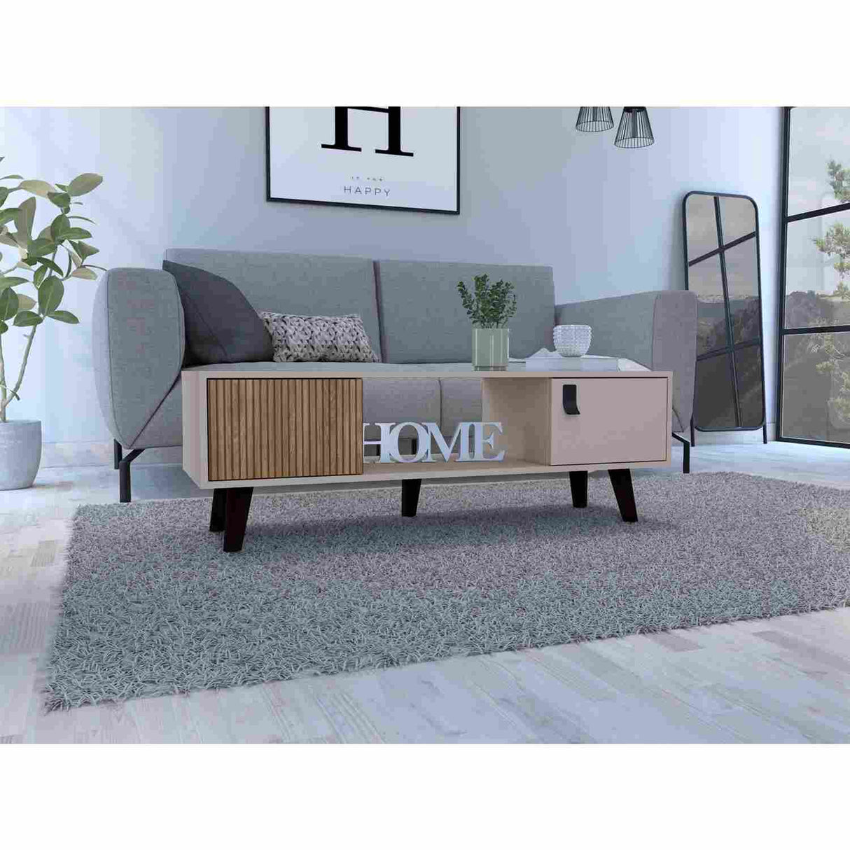 Mesa de Centro Funes Taupe 120 cm Rectangular con Dos Puertas - Mesas de Centro | Bylmo