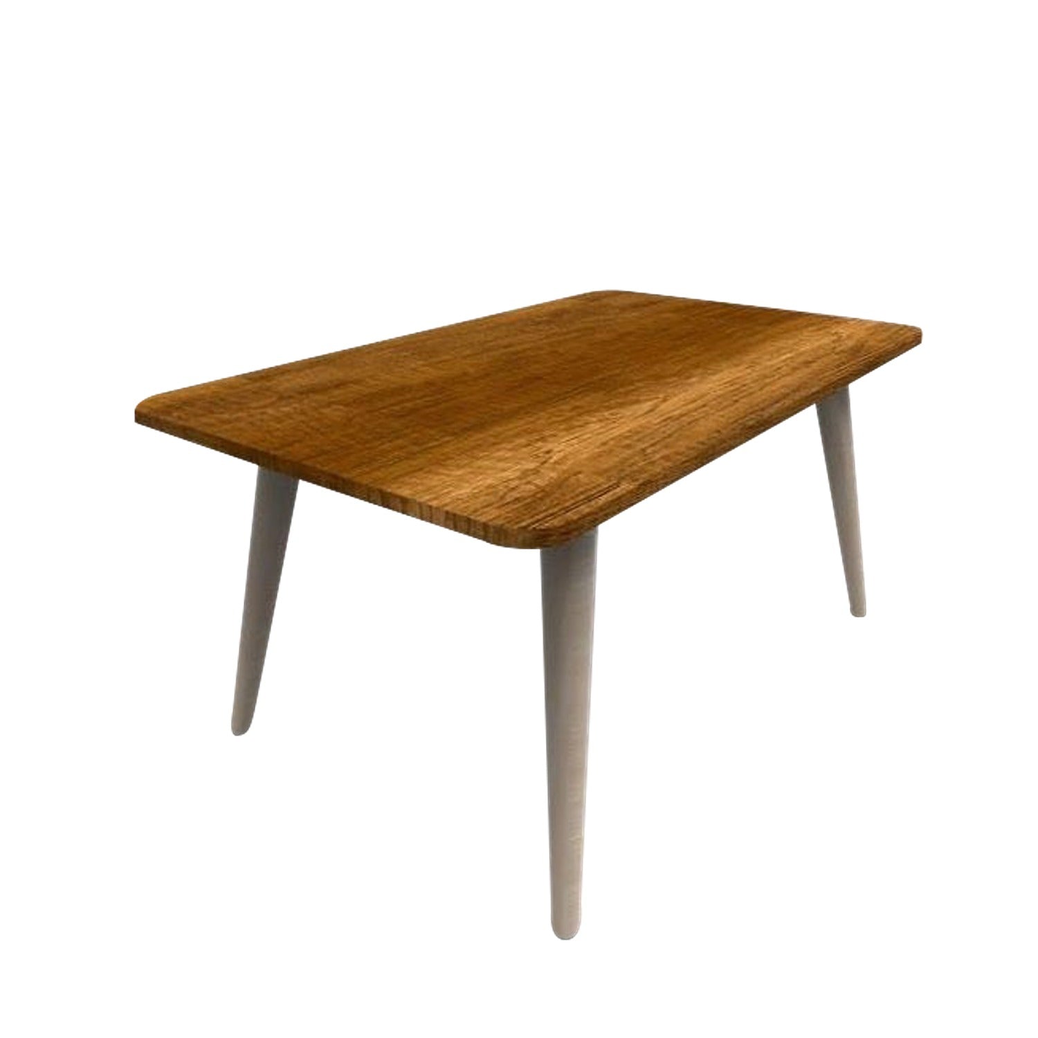 Mesa de centro original con tablero de madera y 4 patas metalizadas