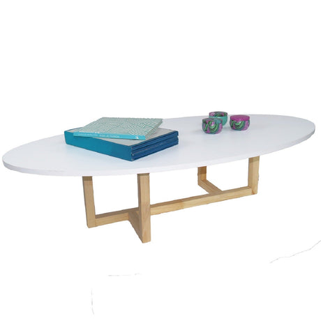 Mesa de Centro Roma Blanco 120 cm Ovalada con Patas de Madera - Mesas de Centro | Bylmo