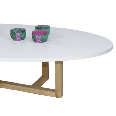 Mesa de Centro Roma Blanco 120 cm Ovalada con Patas de Madera - Mesas de Centro | Bylmo