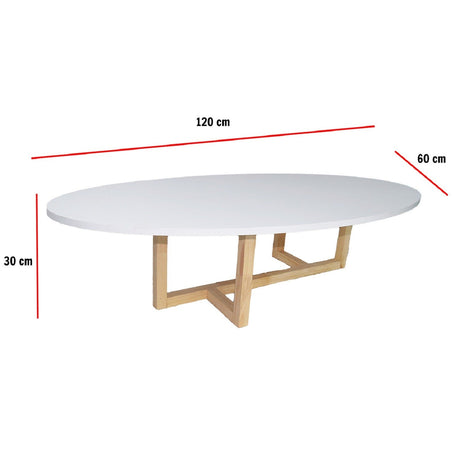 Mesa de Centro Roma Blanco 120 cm Ovalada con Patas de Madera - Mesas de Centro | Bylmo