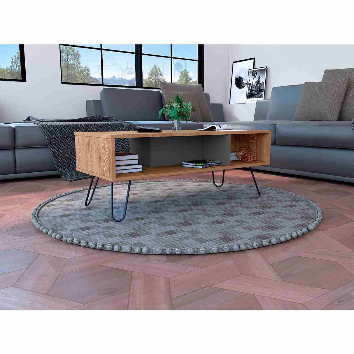 Mesa de Centro Vegas Miel 101x40cm Rectangular con Patas y con Compartimientos - Mesas de Centro | Bylmo