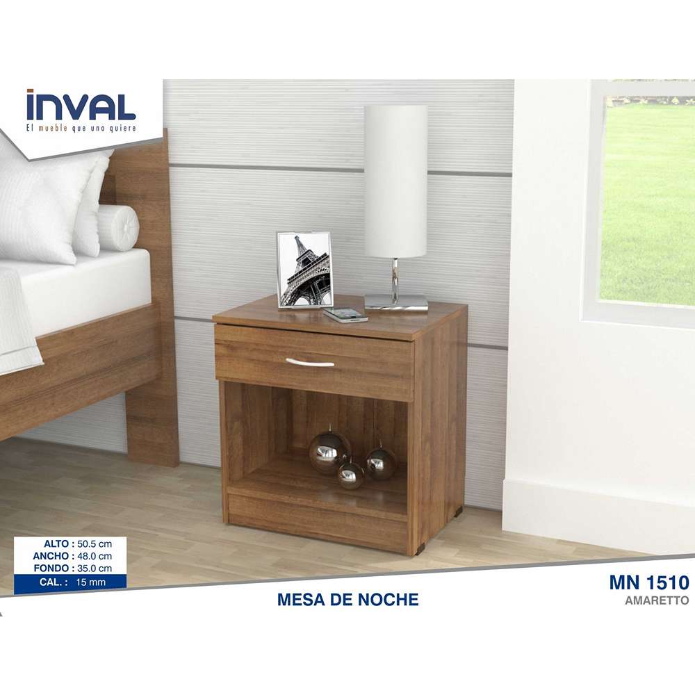 Mesa de Noche Amaretto 48x48cm con Un Cajón y con Un Compartimiento - Mesas de Noche | Bylmo