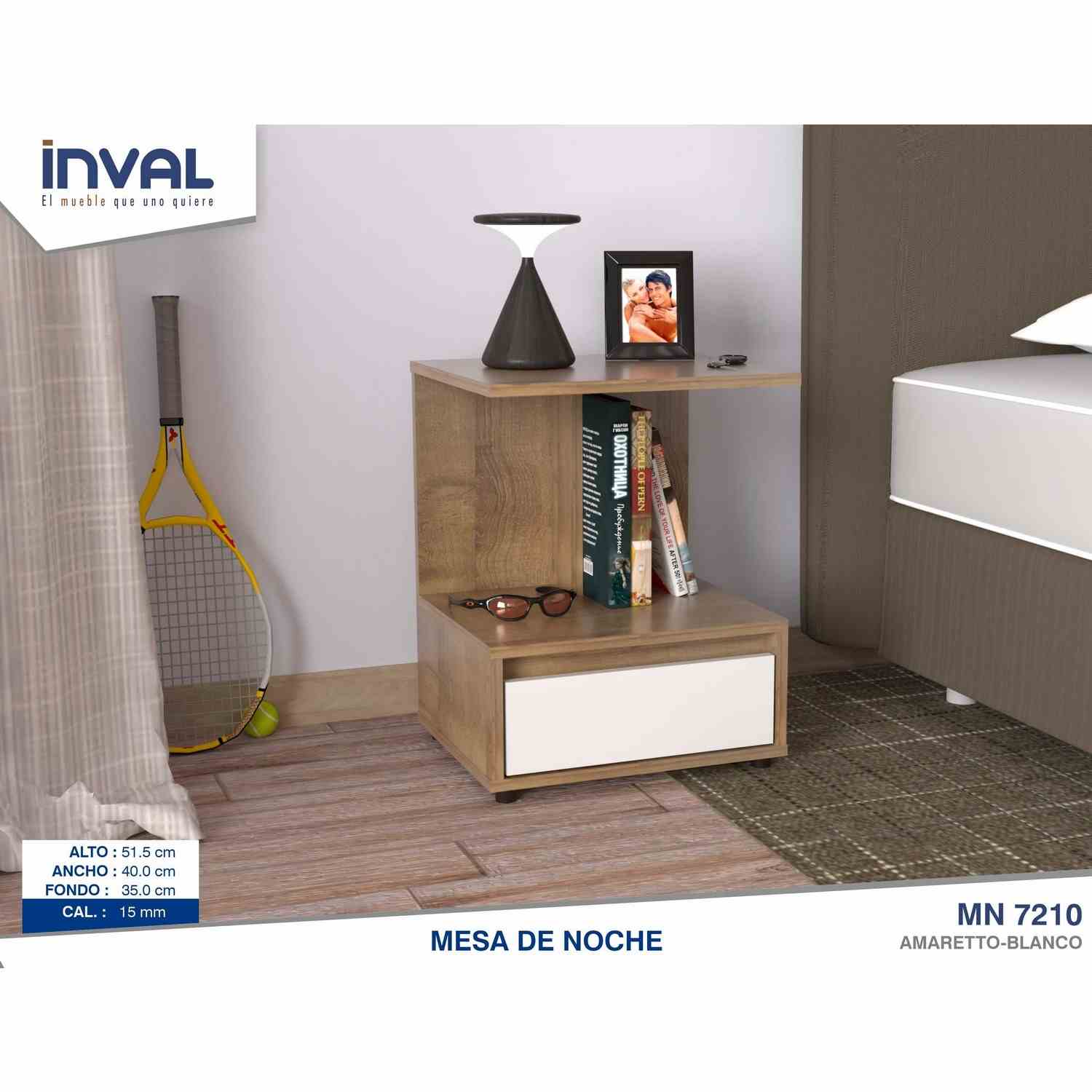 Mesa de Noche Amaretto 40x52cm con Un Cajón y con Un Compartimiento - Mesas de Noche | Bylmo