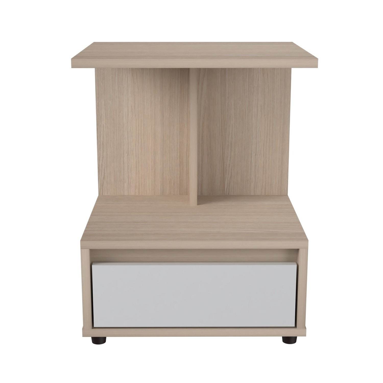 Mesa de Noche Arena y Blanco 40x52cm con Un Cajón y con Un Compartimiento - Mesas de Noche | Bylmo