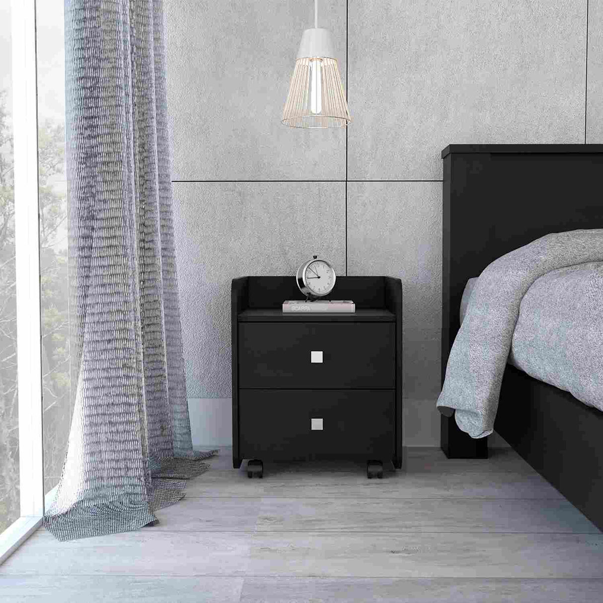 Mesa de Noche Aura Wengue 46x56cm con Dos Cajones y con Un Compartimiento - Mesas de Noche | Bylmo