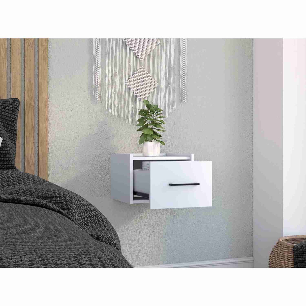 Mesa de Noche Flotante Boa Blanco 35x25cm con Un Cajón - Mesas de Noche | Bylmo