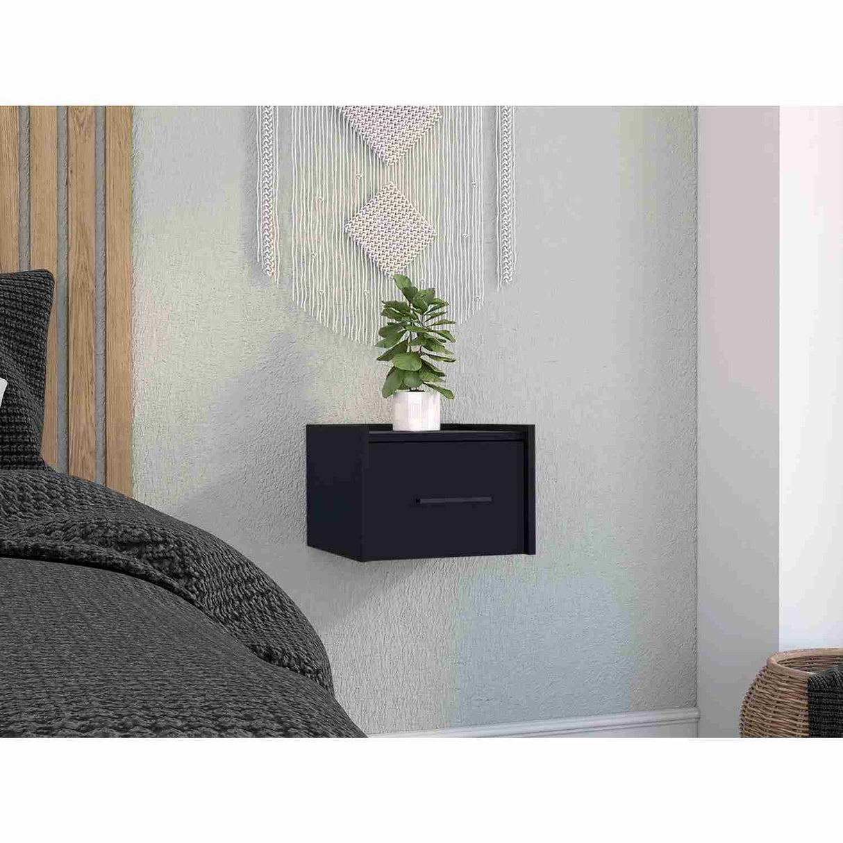 Mesa de Noche Flotante Boa Wengue 35x25cm con Un Cajón - Mesas de Noche | Bylmo