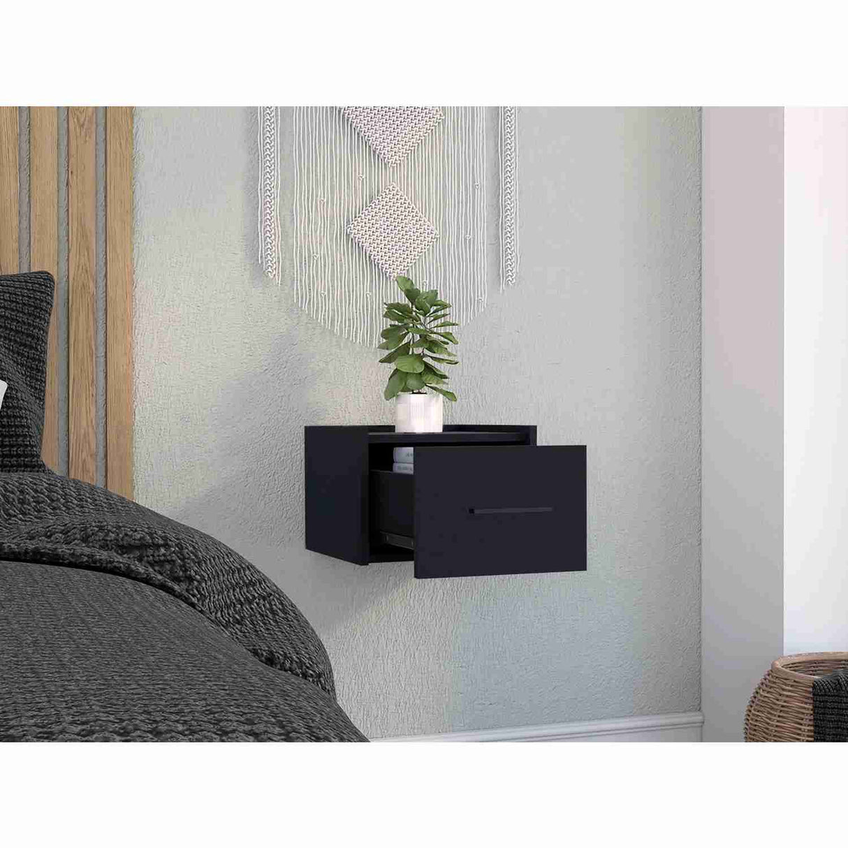 Mesa de Noche Flotante Boa Wengue 35x25cm con Un Cajón - Mesas de Noche | Bylmo