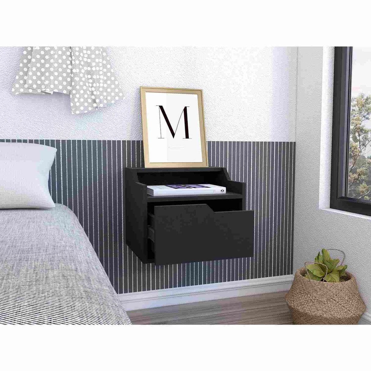 Mesa de Noche Flotante Busan Wengue 40x33cm con Un Cajón y con Un Compartimiento - Mesas de Noche | Bylmo