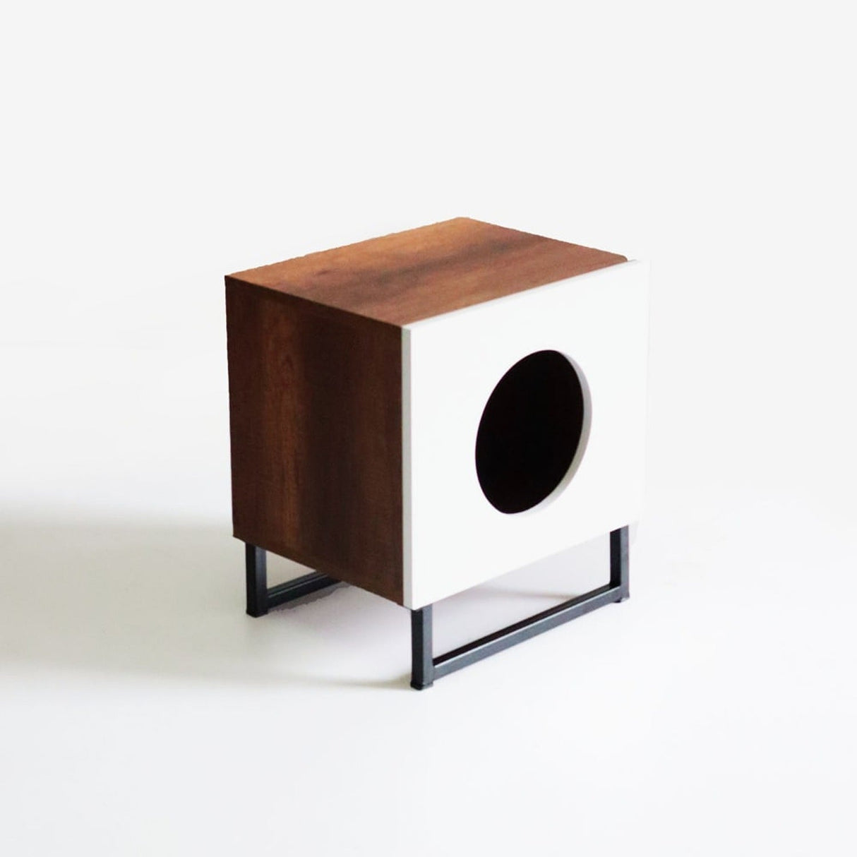 Mesa de Noche Catscape 40 cm Caramelo Y Blanco con Espacio para