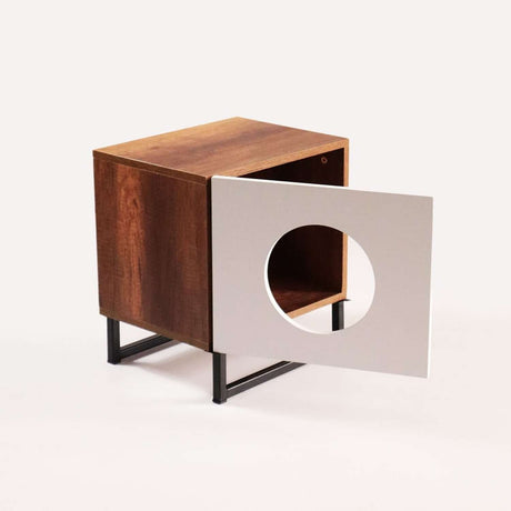 Mesa de Noche Catscape 40 cm Caramelo Y Blanco con Espacio para Gatos - Muebles para Mascotas | Bylmo