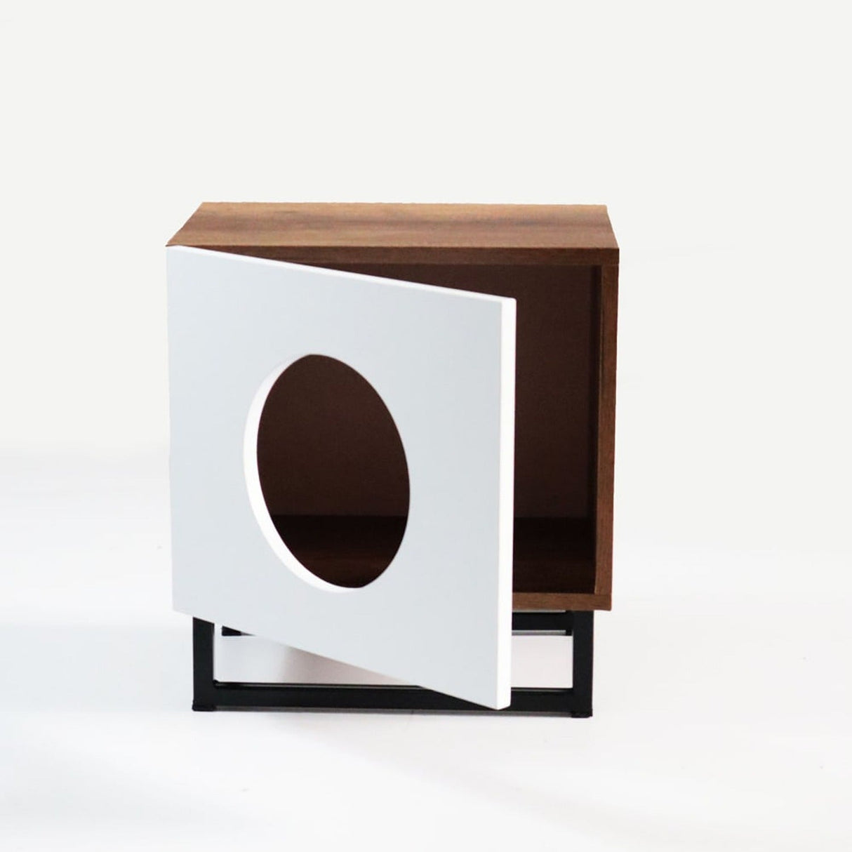 Mesa de Noche Catscape 40 cm Caramelo Y Blanco con Espacio para Gatos - Muebles para Mascotas | Bylmo