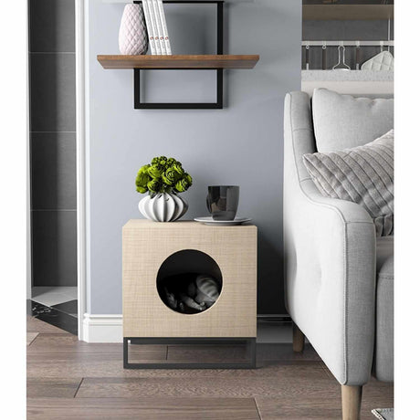Mesa de Noche Catscape 40 cm Caramelo Y Blanco con Espacio para Gatos - Muebles para Mascotas | Bylmo