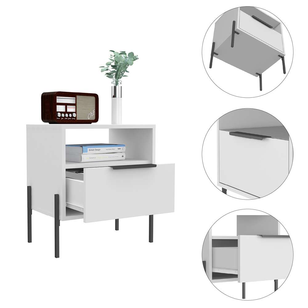 Mesa de Noche Collection W Blanco 47x47cm con Un Cajón y con Un Compartimiento - Mesas de Noche | Bylmo