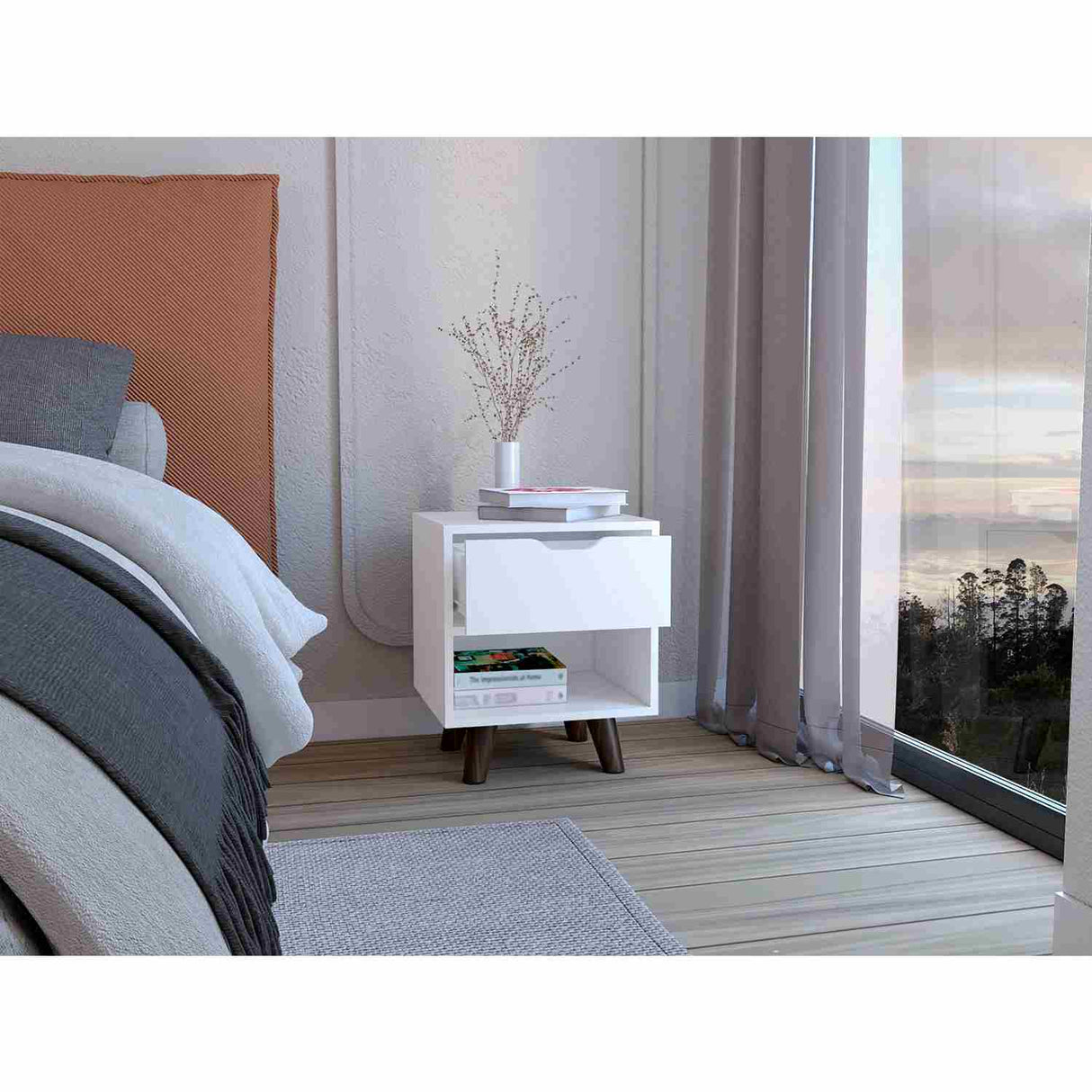 Mesa de Noche Crail Blanco 40 cm con Un Cajón - Mesas de Noche | Bylmo