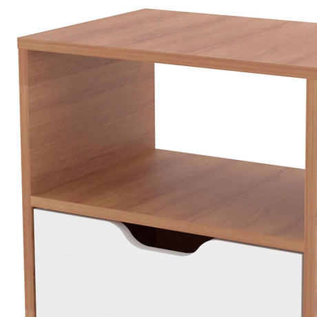 Mesa de Noche Essen Almendra y Blanco 36x54cm con Un Cajón y con Un Compartimiento - Mesas de Noche | Bylmo