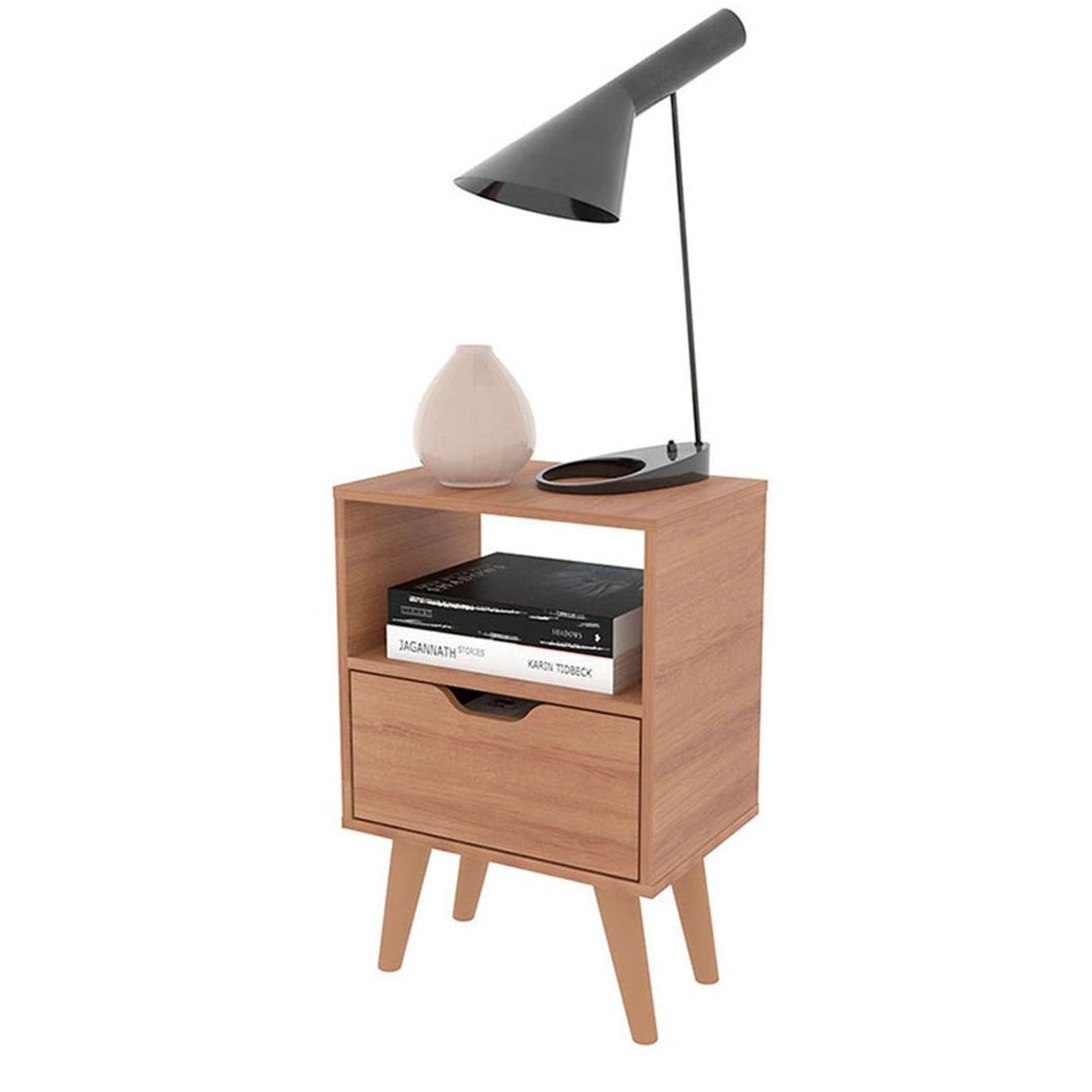 Mesa de Noche Essen Almendra 36x54cm con Un Cajón y con Un Compartimiento - Mesas de Noche | Bylmo