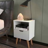 Mesa de Noche Essen Blanco 36x54cm con Un Cajón y con Un Compartimiento - Mesas de Noche | Bylmo