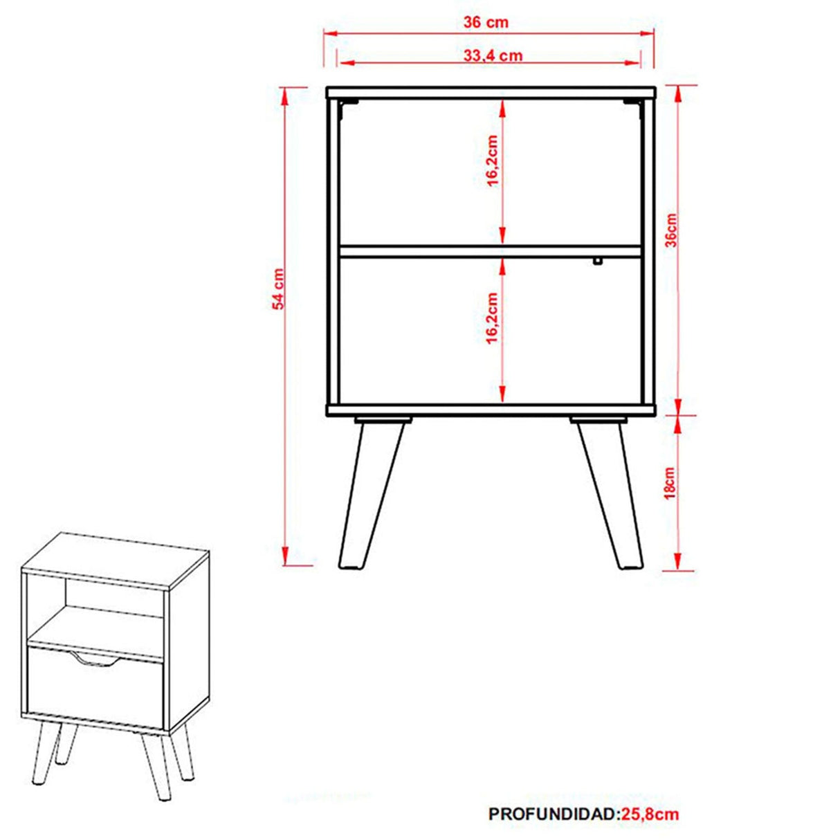 Mesa de Noche Essen Blanco 36x54cm con Un Cajón y con Un Compartimiento - Mesas de Noche | Bylmo