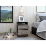 Mesa de Noche Eter Ceniza 40x51cm con Dos Cajones y con Un Compartimiento - Mesas de Noche | Bylmo