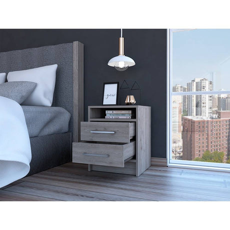 Mesa de Noche Eter Ceniza 40x51cm con Dos Cajones y con Un Compartimiento - Mesas de Noche | Bylmo