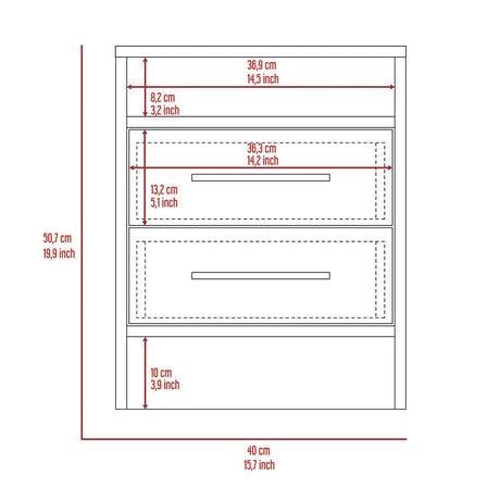 Mesa de Noche Eter Ceniza 40x51cm con Dos Cajones y con Un Compartimiento - Mesas de Noche | Bylmo