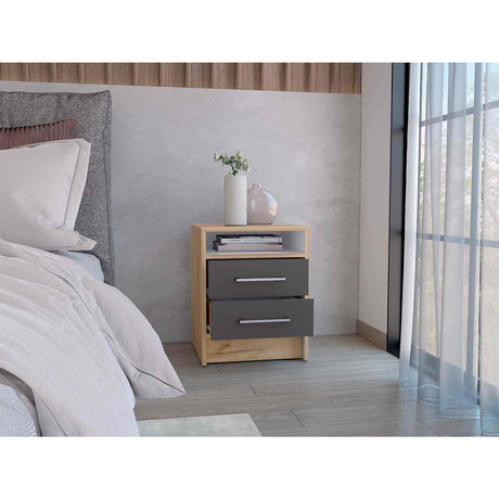 Mesa de Noche Eter Duna 40x51cm con Dos Cajones y con Un Compartimiento - Mesas de Noche | Bylmo