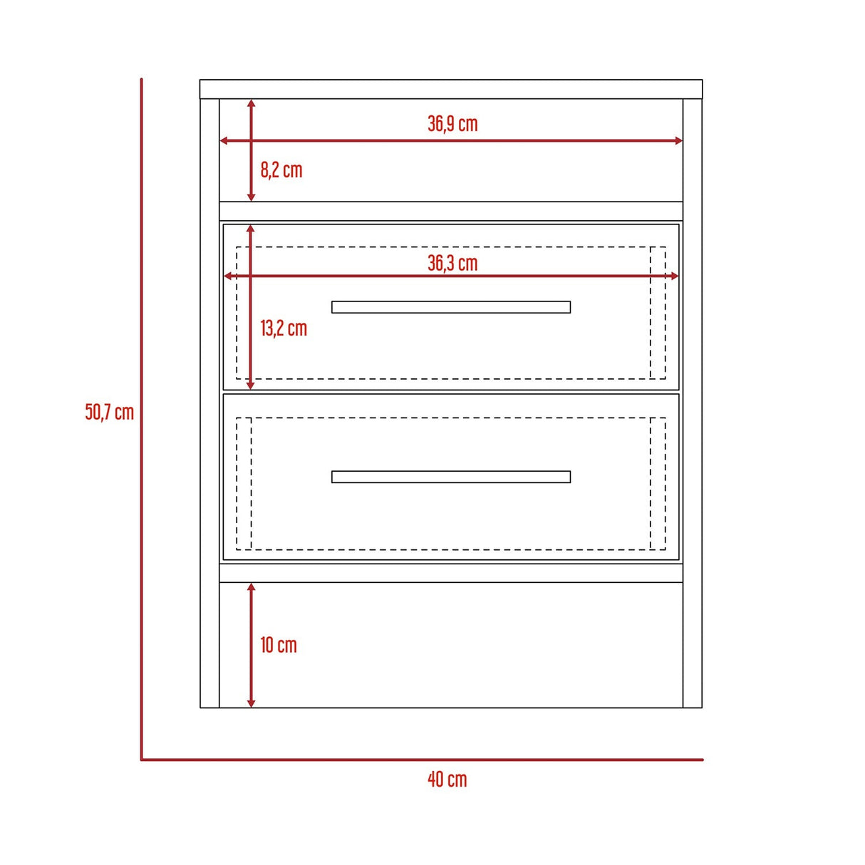 Mesa de Noche Eter Plus Duna 40x51cm con Dos Cajones y con Un Compartimiento - Mesas de Noche | Bylmo