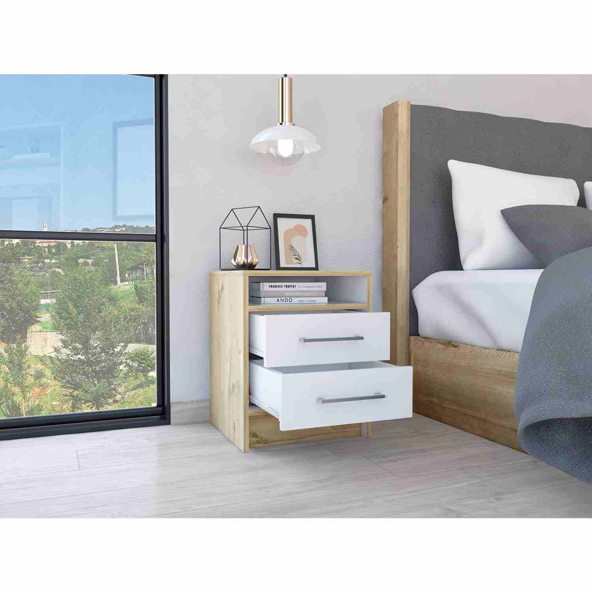 Mesa de Noche Eter Plus Duna 40x51cm con Dos Cajones y con Un Compartimiento - Mesas de Noche | Bylmo