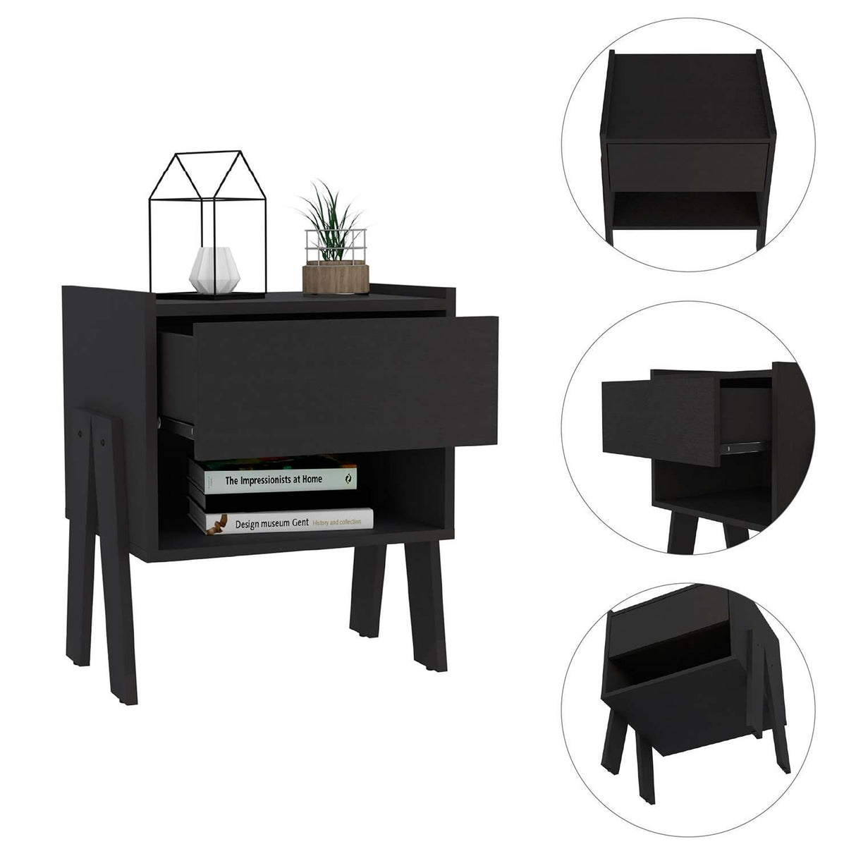 Mesa de Noche Joy Wengue 48x56cm con Un Cajón y con Un Compartimiento - Mesas de Noche | Bylmo