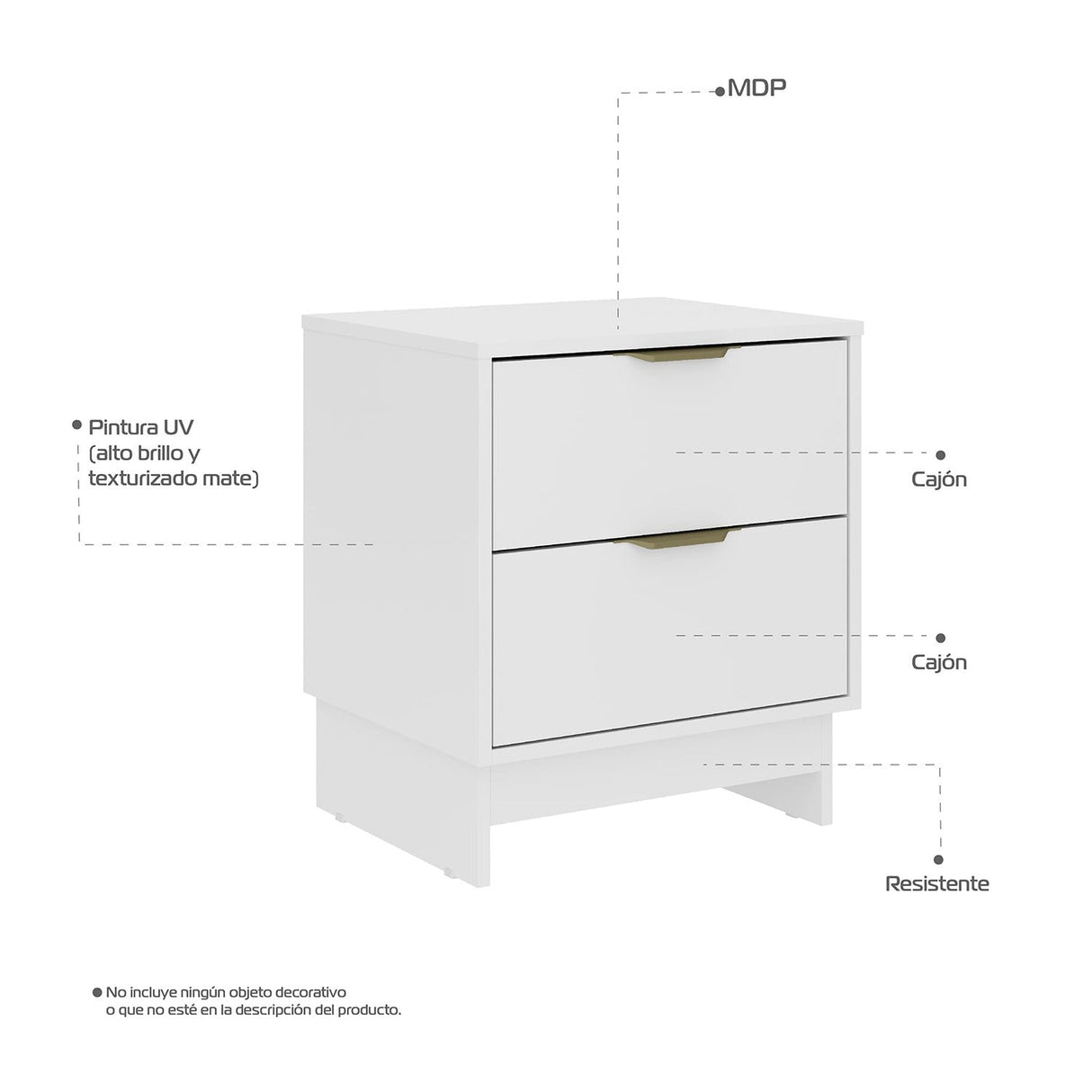 Mesa de Noche Maui Blanco 49x56cm con Dos Cajones - Mesas de Noche | Bylmo