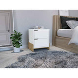 Mesa de Noche Moderno Blanco Macadamia 43 cm con Cajones - Mesas de Noche | Bylmo
