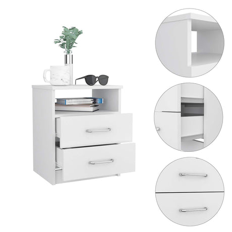 Mesa de Noche Napoles Blanco 41x51cm con Dos Cajones y con Un Compartimiento - Mesas de Noche | Bylmo