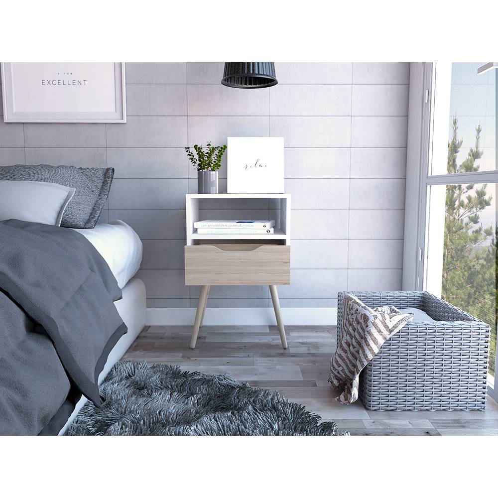Mesa de Noche Otom Blanco 40x53cm con Un Cajón - Mesas de Noche | Bylmo